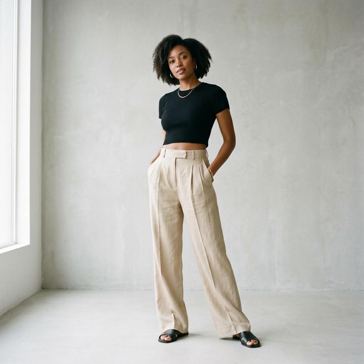 Wide Leg Trousers Beige